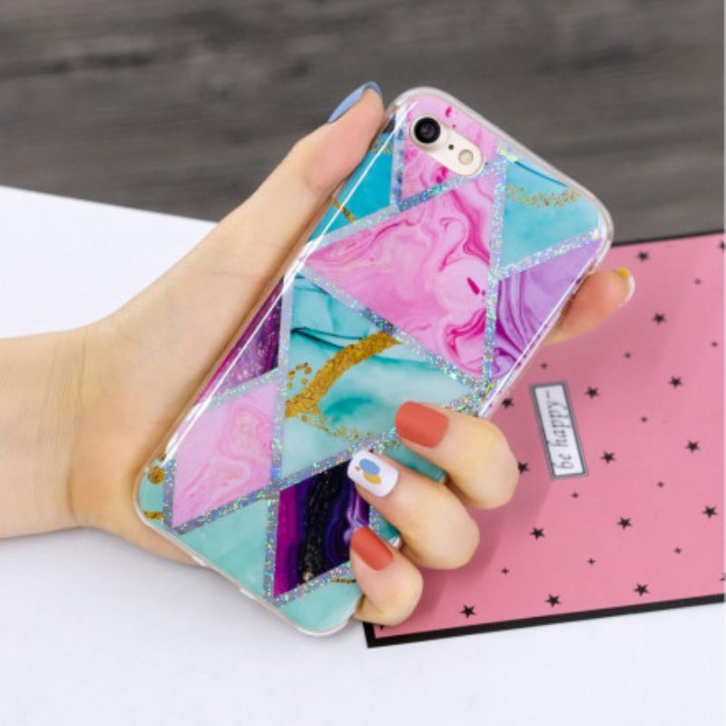 Hoesje voor iPhone SE 3 / SE 2 / 8 / 7 Glitter Design Marmer