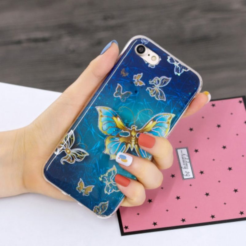 Hoesje voor iPhone SE 3 / SE 2 / 8 / 7 Glitter Ontwerp Vlinders