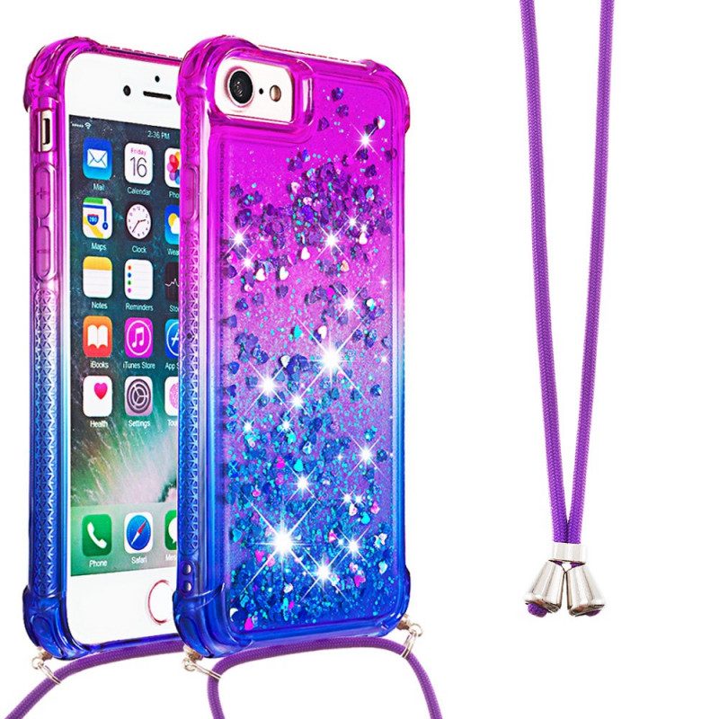 Hoesje voor iPhone SE 3 / SE 2 / 8 / 7 Met Koord Glitter Siliconen Koord