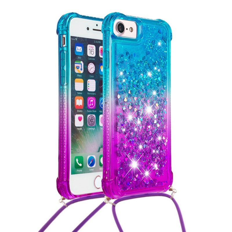 Hoesje voor iPhone SE 3 / SE 2 / 8 / 7 Met Koord Glitter Siliconen Koord