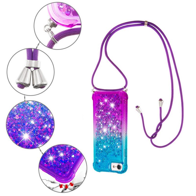 Hoesje voor iPhone SE 3 / SE 2 / 8 / 7 Met Koord Glitter Siliconen Koord