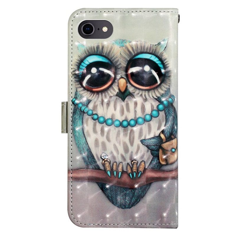 Leren Hoesje voor iPhone SE 3 / SE 2 / 8 / 7 Met Ketting Miss Uil Met Riem