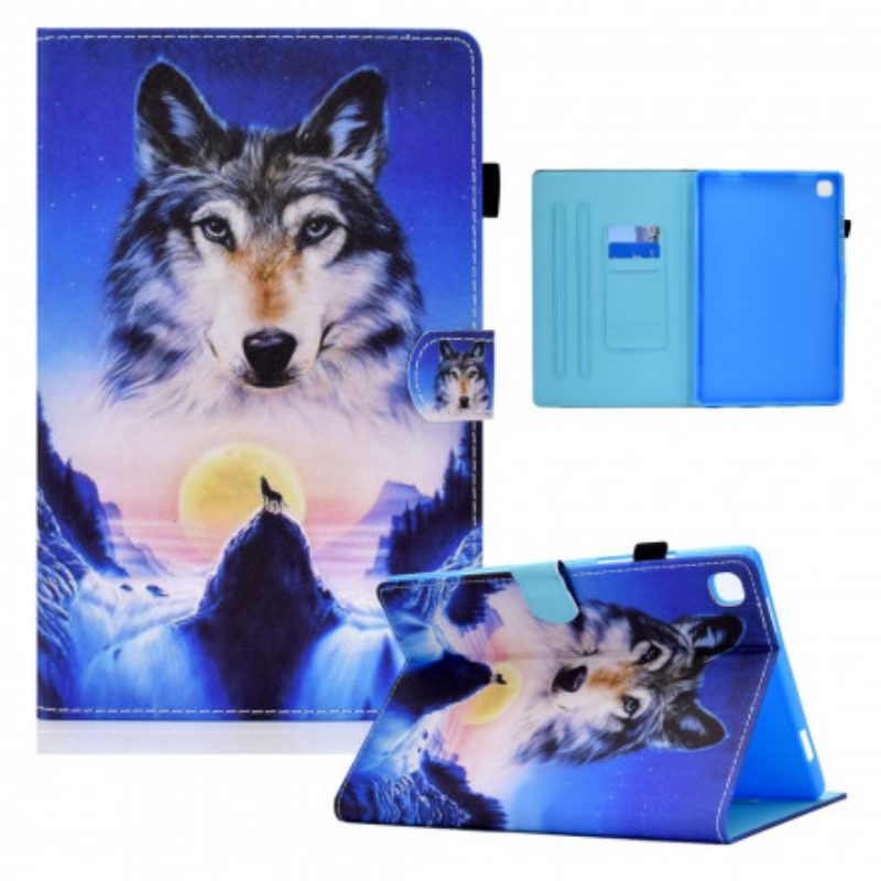 Leren Hoesje voor Samsung Galaxy Tab A7 (2020) Berg Wolf