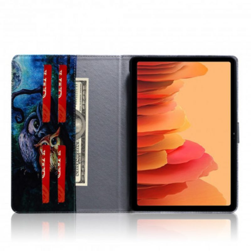 Leren Hoesje voor Samsung Galaxy Tab A7 (2020) Uilen Schilderen