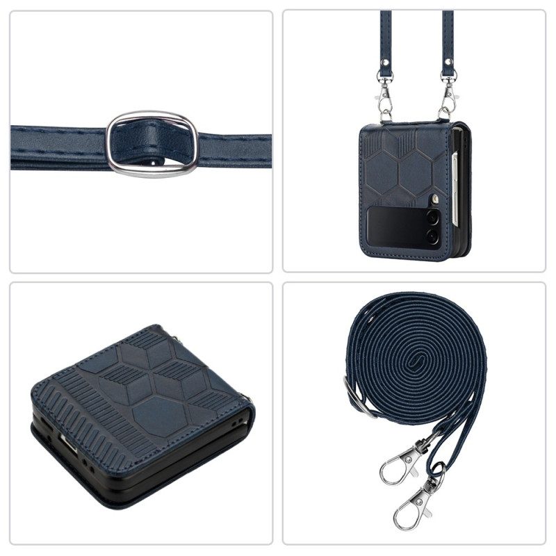 Hoesje voor Samsung Galaxy Z Flip 4 Folio-hoesje Design Voetbal Met Lanyard