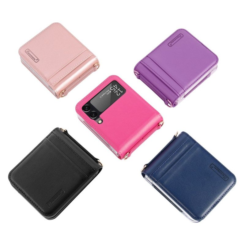 Hoesje voor Samsung Galaxy Z Flip 4 Folio-hoesje Leren Stijl Met Riem