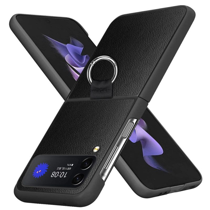 Hoesje voor Samsung Galaxy Z Flip 4 Folio-hoesje Litchi Leer Met Ring