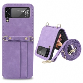 Hoesje voor Samsung Galaxy Z Flip 4 Folio-hoesje Stijl Lederen Kaarthouder En Lanyard