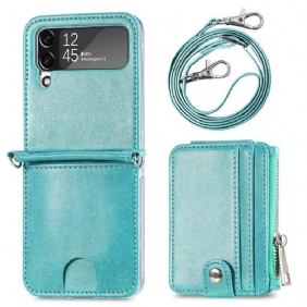 Hoesje voor Samsung Galaxy Z Flip 4 Portemonnee Leren Folio-hoesje Portemonnee Met Schouderriem