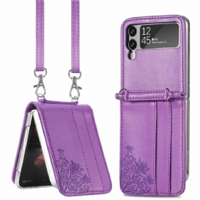 Telefoonhoesje voor Samsung Galaxy Z Flip 4 Folio-hoesje Schouderriem Bloemen