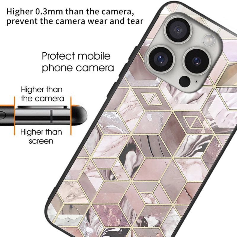 Cover Hoesje iPhone 16 Pro Max Telefoonhoesje Marmeren Blok Gehard Glas