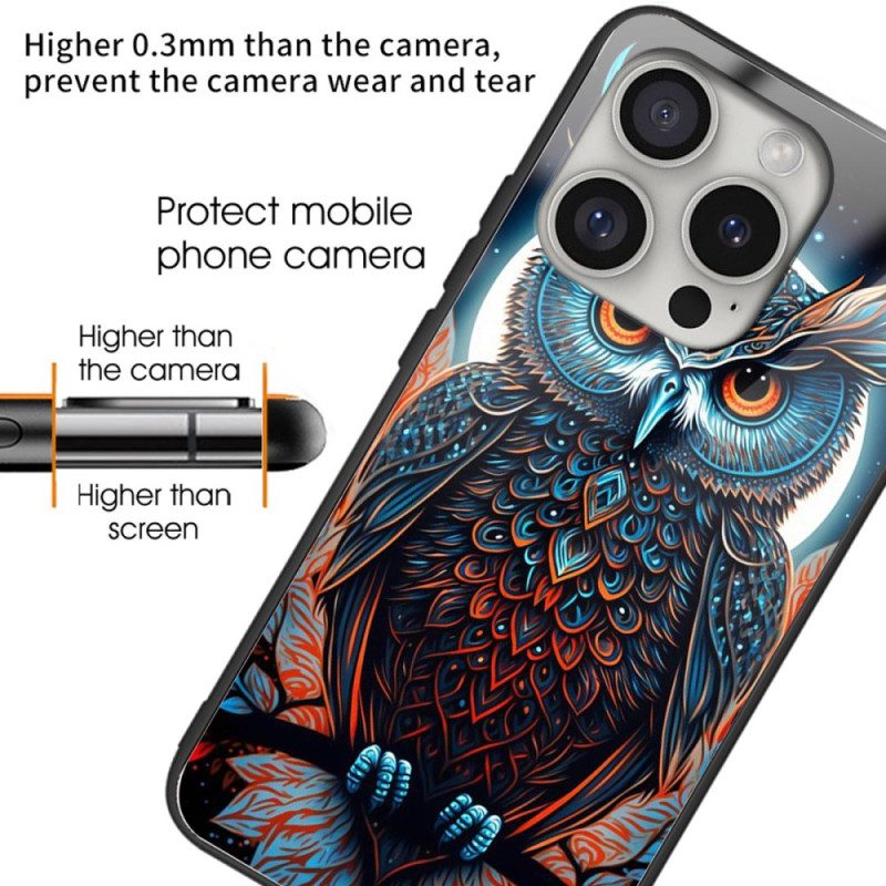 Cover Hoesje iPhone 16 Pro Max Telefoonhoesje Uilenprint Van Gehard Glas