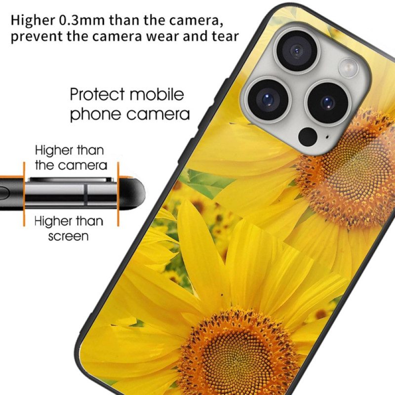 Cover Hoesje iPhone 16 Pro Max Telefoonhoesje Zonnebloem Gehard Glas