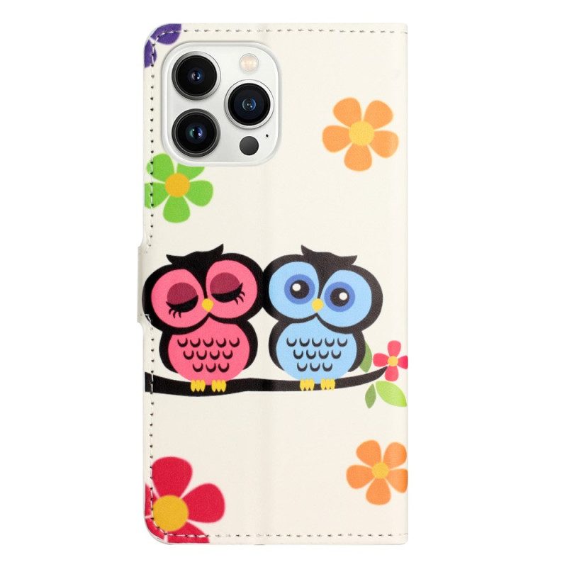 Flip Case Leren iPhone 16 Pro Max Paar Uilen