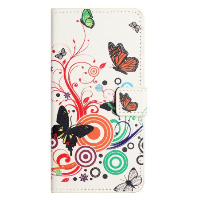 Flip Case Leren iPhone 16 Pro Max Vlinders Op Witte Achtergrond