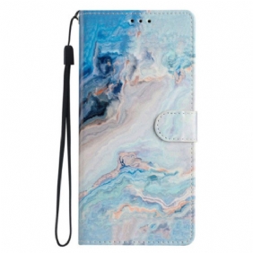 Folio-hoesje iPhone 16 Pro Max Blauw Marmer Met Riem