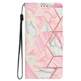 Folio-hoesje iPhone 16 Pro Max Roze Marmer Met Riem