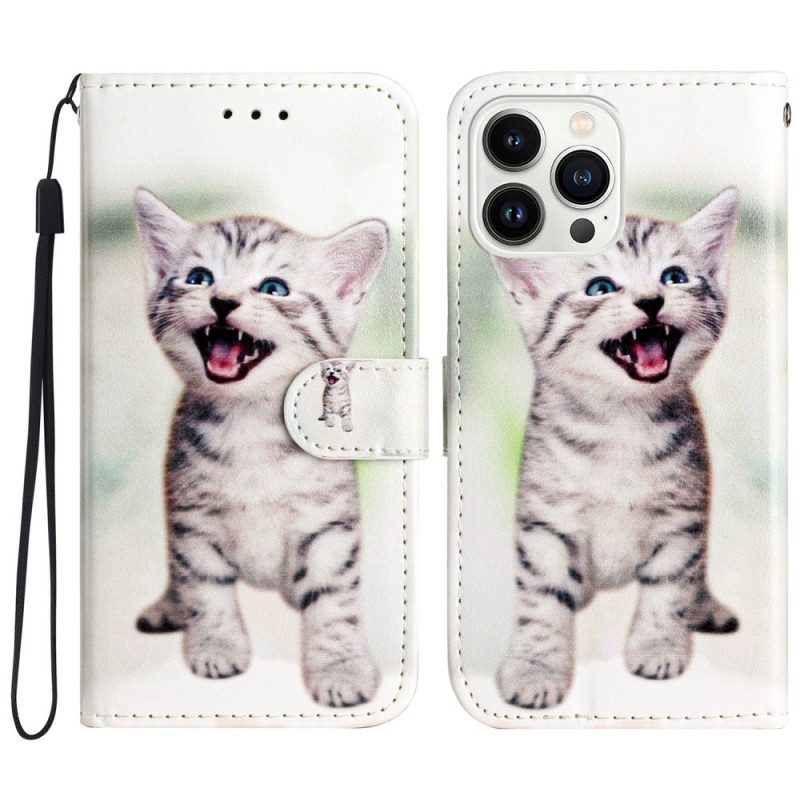 Folio-hoesje iPhone 16 Pro Max Telefoonhoesje Kleine Kat Met Riem