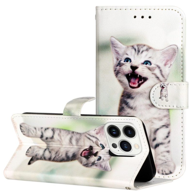 Folio-hoesje iPhone 16 Pro Max Telefoonhoesje Kleine Kat Met Riem