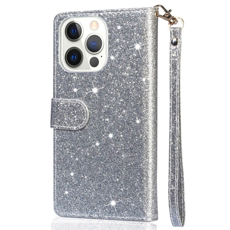 Folio-hoesje iPhone 16 Pro Max Zak Met Glitterrits