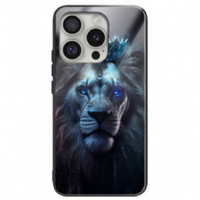 Hoesje iPhone 16 Pro Max Blauwe Leeuw Gehard Glas