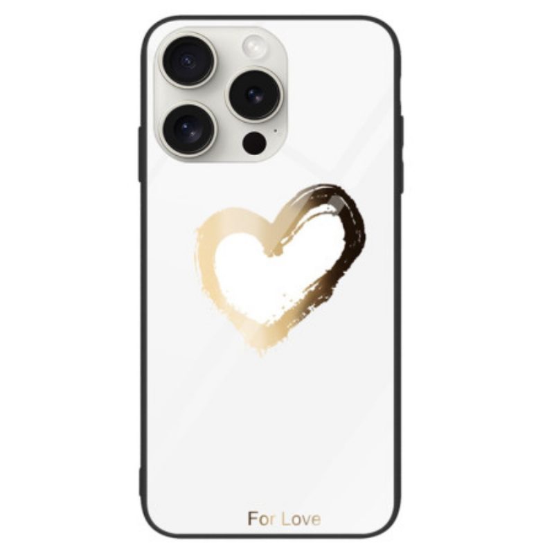 Hoesje iPhone 16 Pro Max Gouden Hart Van Gehard Glas Op Witte Achtergrond