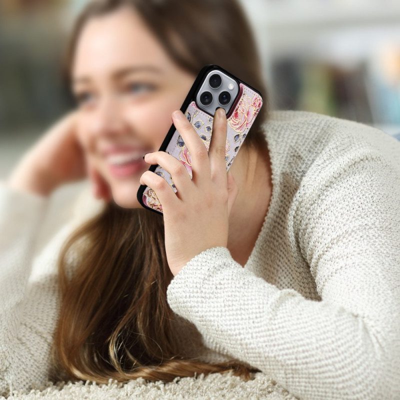 Hoesje iPhone 16 Pro Max Rfid-blokkerende Bloemenkaarthouder Bescherming Hoesje