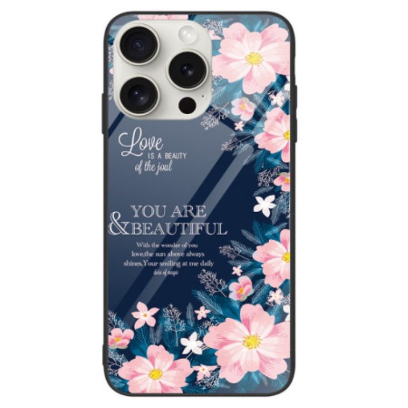 Hoesje iPhone 16 Pro Max Roze Bloemen Van Gehard Glas Bescherming Hoesje