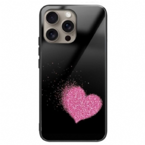 Hoesje iPhone 16 Pro Max Roze Hart Gehard Glas