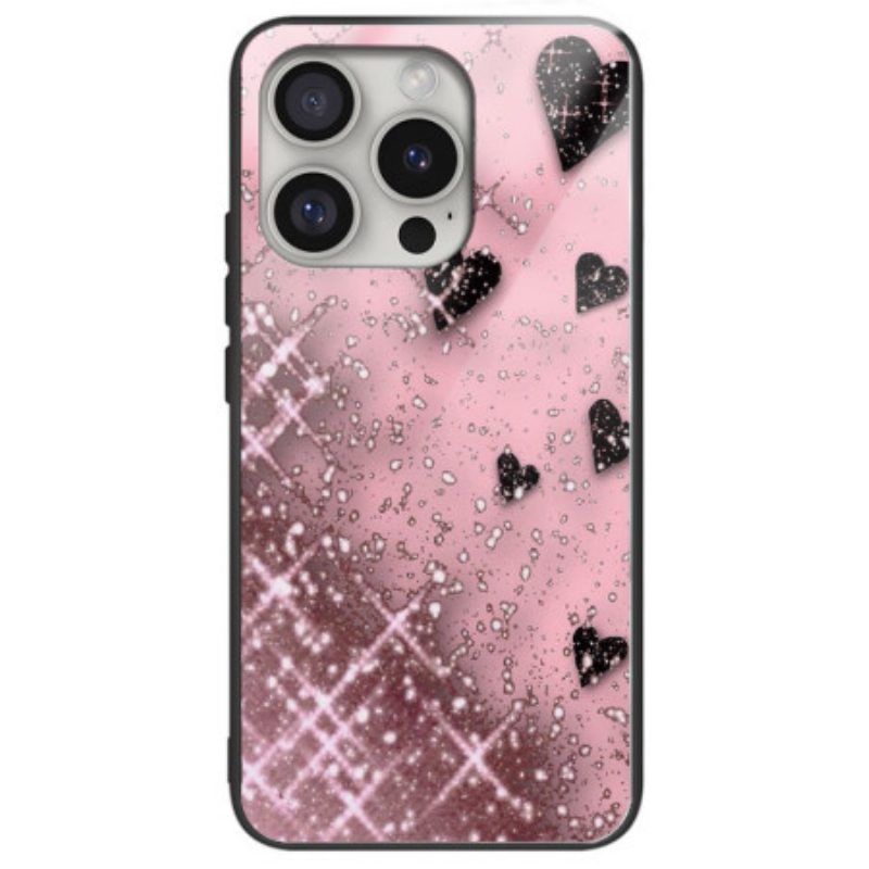 Hoesje Voor iPhone 16 Pro Max Harten Van Gehard Glas Op Roze Achtergrond