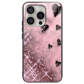 Hoesje Voor iPhone 16 Pro Max Harten Van Gehard Glas Op Roze Achtergrond