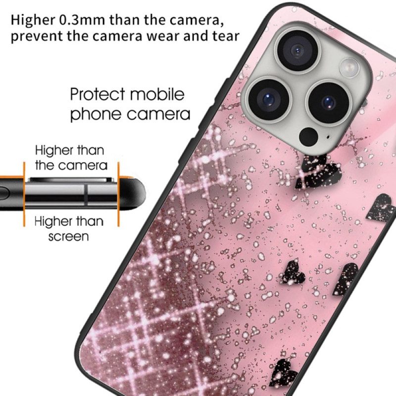 Hoesje Voor iPhone 16 Pro Max Harten Van Gehard Glas Op Roze Achtergrond