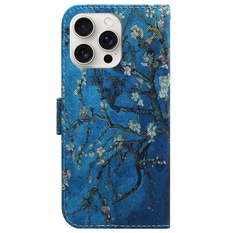 Leren Hoesje iPhone 16 Pro Max Abrikozenbloemen