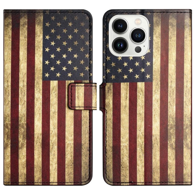 Leren Hoesje iPhone 16 Pro Max Amerikaanse Vlag Bescherming Hoesje