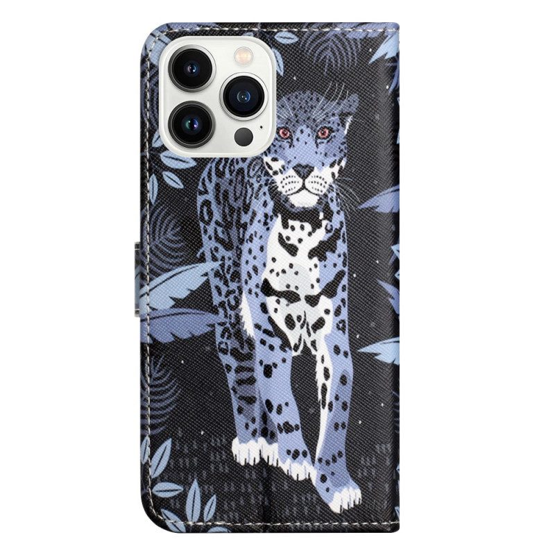 Leren Hoesje iPhone 16 Pro Max Bandjes Met Luipaardprint Bescherming Hoesje