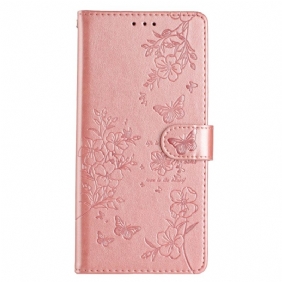 Leren Hoesje iPhone 16 Pro Max Bloemen En Vlinders Bescherming Hoesje