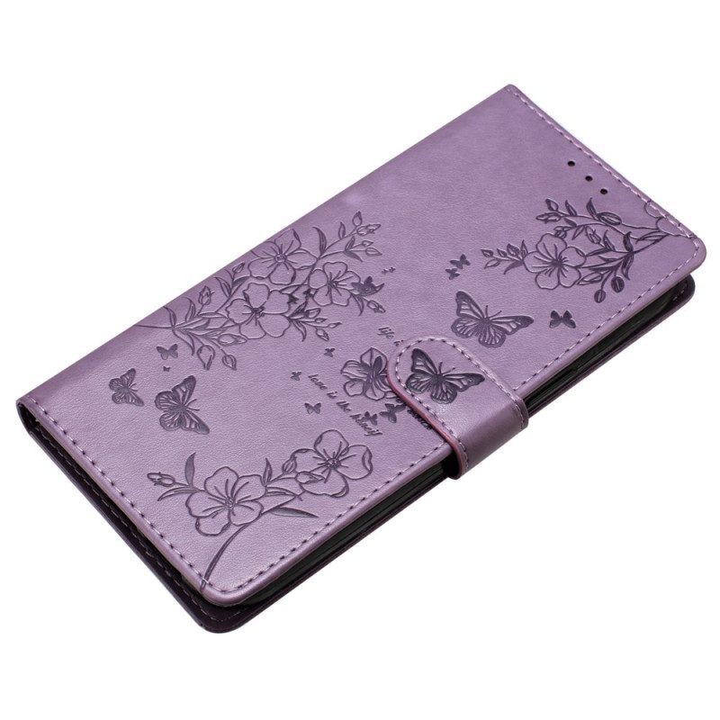 Leren Hoesje iPhone 16 Pro Max Bloemen En Vlinders Bescherming Hoesje