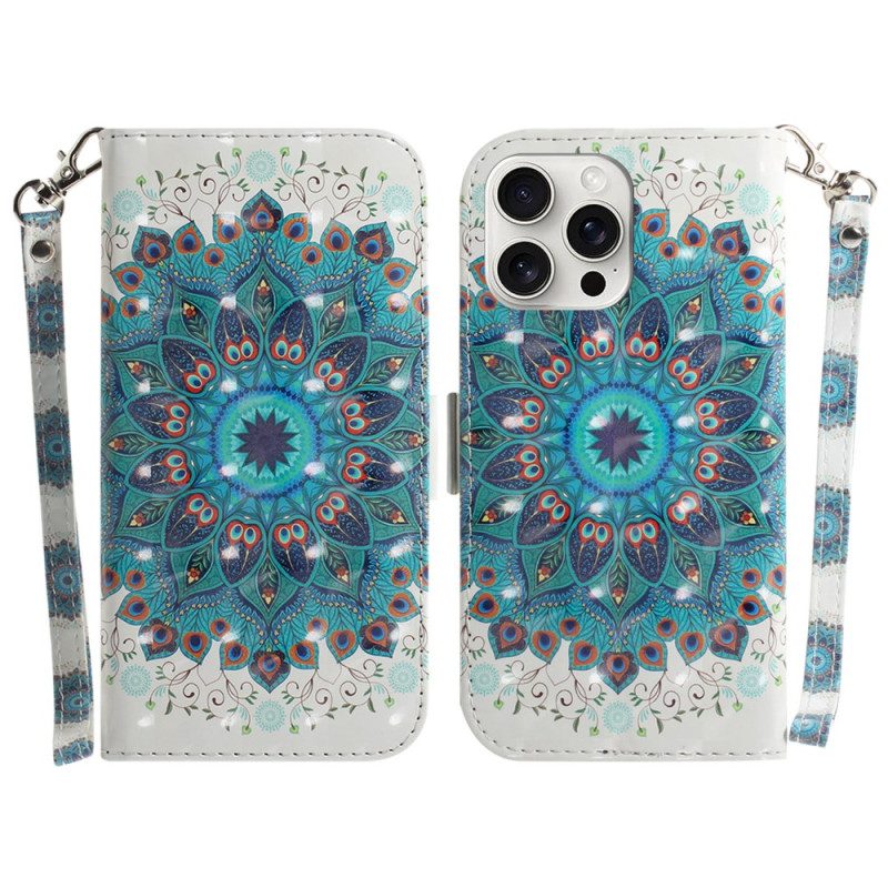 Leren Hoesje iPhone 16 Pro Max Groene Mandala Met Bandje