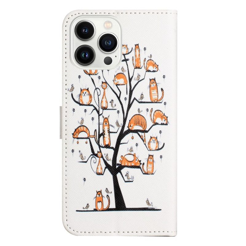 Leren Hoesje iPhone 16 Pro Max Katten Aan De Sleutelboom Bescherming Hoesje