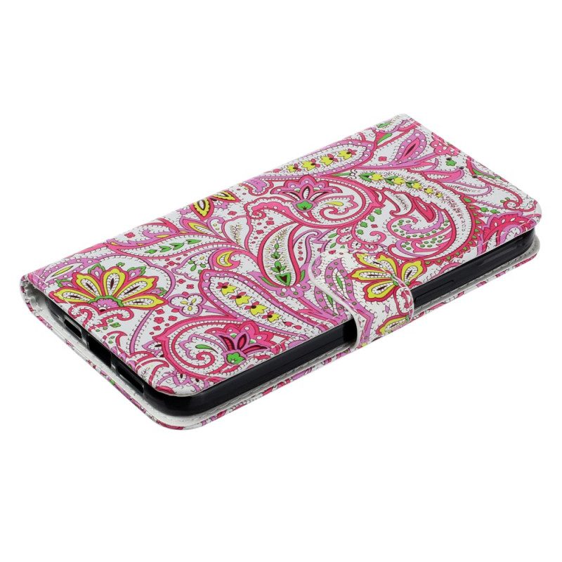 Leren Hoesje iPhone 16 Pro Max Levendig Bandje Met Bloemenmotief Bescherming Hoesje