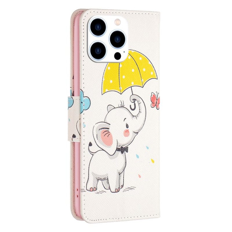 Leren Hoesje iPhone 16 Pro Max Paraplu En Olifant Bescherming Hoesje