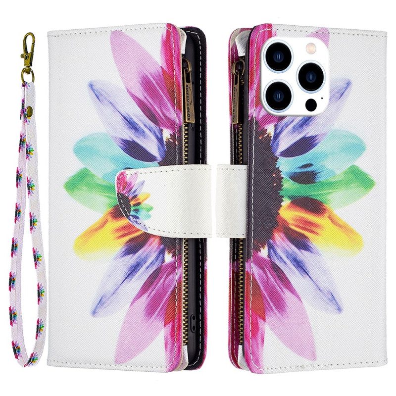 Leren Hoesje iPhone 16 Pro Max Portemonnee Met Bloemenband Bescherming Hoesje