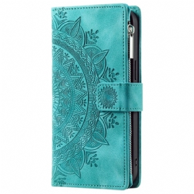 Leren Hoesje iPhone 16 Pro Max Portemonnee Met Mandala-suède-effect