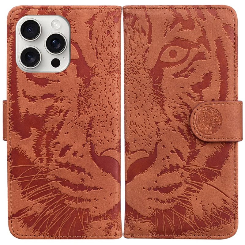 Leren Hoesje iPhone 16 Pro Max Tijgervoetafdruk