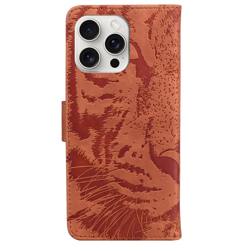 Leren Hoesje iPhone 16 Pro Max Tijgervoetafdruk