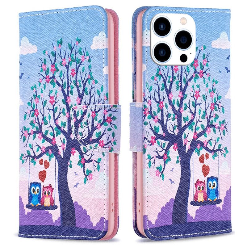 Leren Hoesje iPhone 16 Pro Max Twee Uilen Bescherming Hoesje