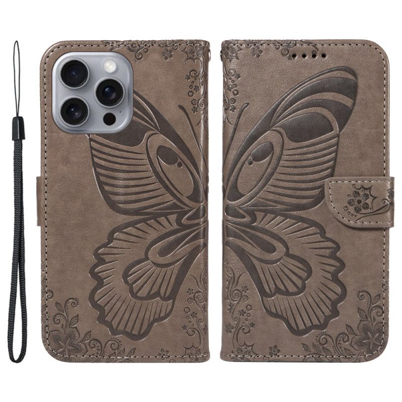 Leren Hoesje iPhone 16 Pro Max Vlinderafbeelding Bescherming Hoesje