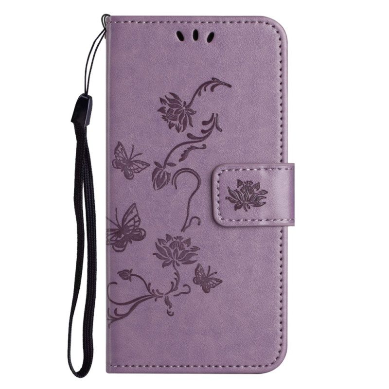 Leren Hoesje iPhone 16 Pro Max Vlinders En Bloemen Bescherming Hoesje