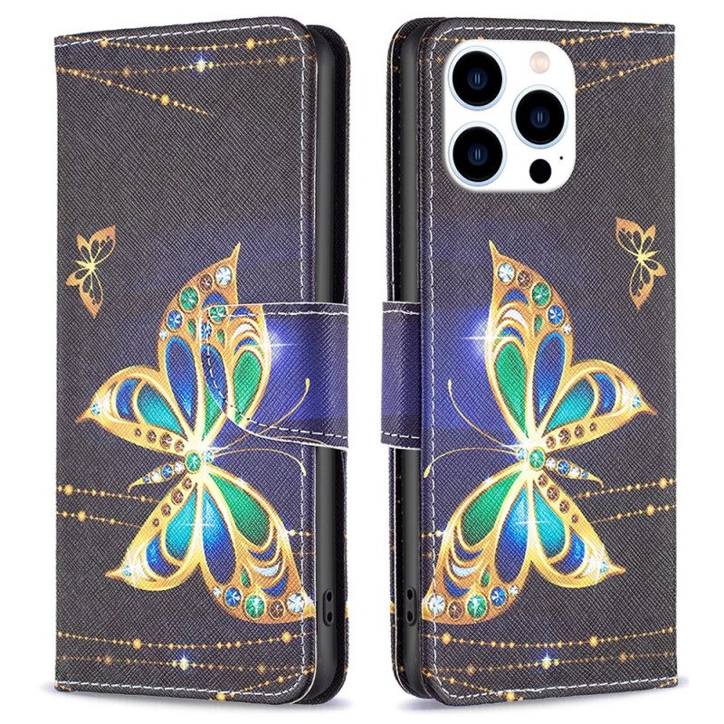 Leren Hoesje iPhone 16 Pro Max Vlindersieraden Bescherming Hoesje