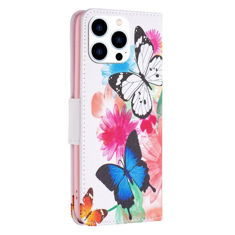 Leren Hoesje Voor iPhone 16 Pro Max Twee Vlinders